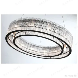 Clear Vertical Tube Ring Chandelier, 70 or 85 cm in silver — in a room setting