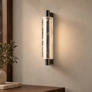 Cloud Crystal Tube Wall Light with Black Caps in silver — front view