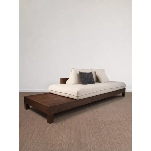 Cloud Floor Daybed with Extended Dark Wood Platform in walnut — in a room setting