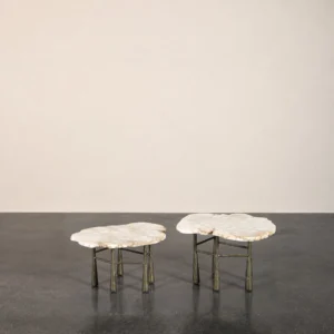 Raw-Edge Marble Nesting Side Table Pair in oatmeal — front view