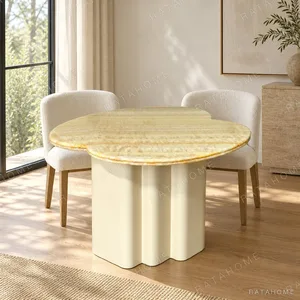 Cloud Petal-Edge Round Table in Champagne Stone — in a room setting
