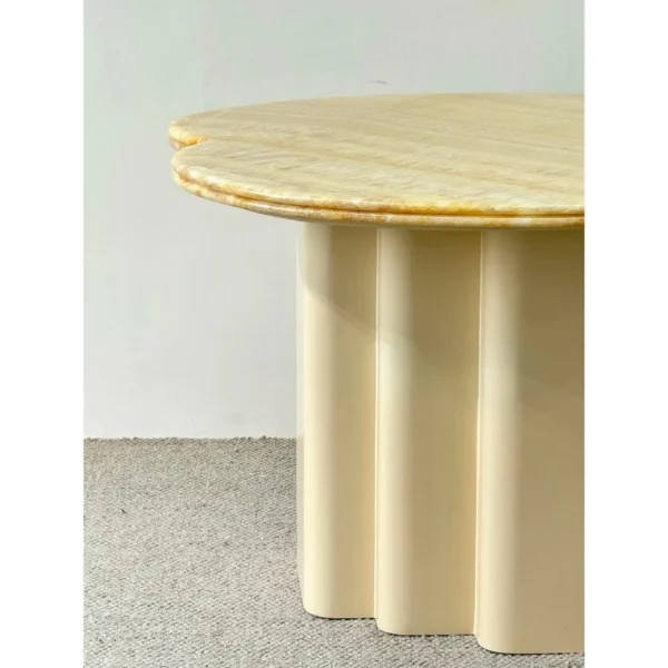 Cloud Petal-Edge Round Table in Champagne Stone — in a room setting