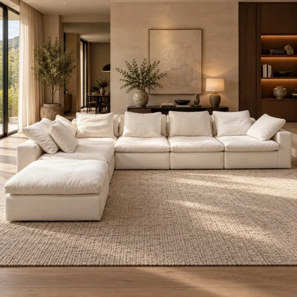 Cloud Goose Down Modular Sofa in White — in a room setting
