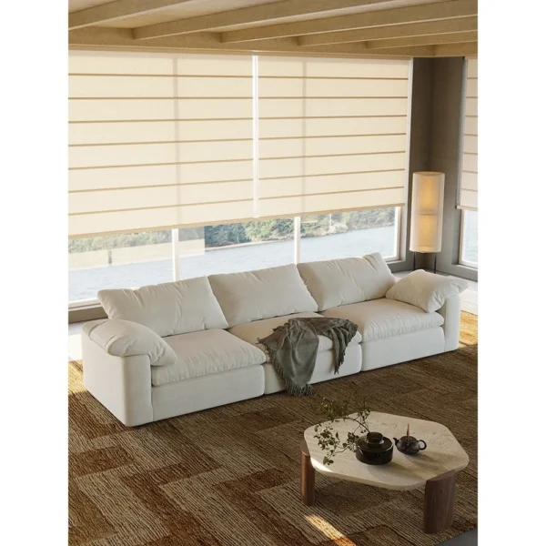Cloud Modular Sofa in Mica White Linen with Down Cushions — in a room setting