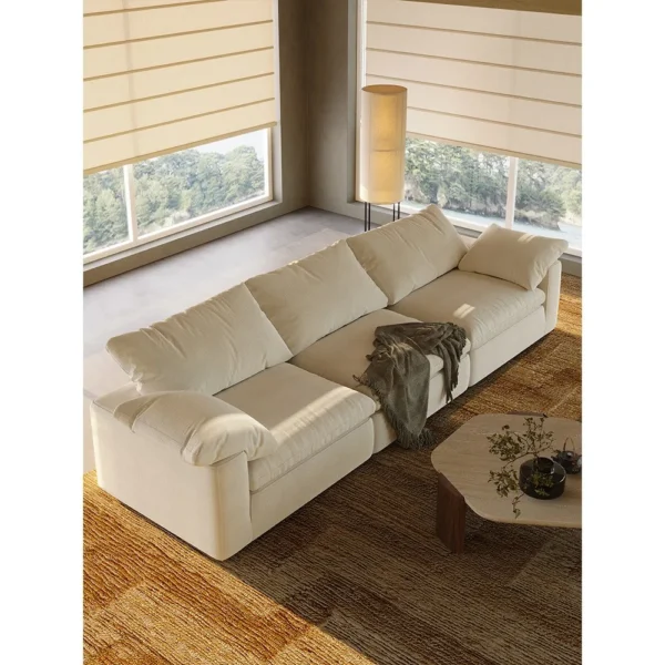 Cloud Modular Sofa in Mica White Linen with Down Cushions — in a room setting