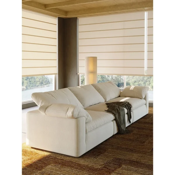 Cloud Modular Sofa in Mica White Linen with Down Cushions — in a room setting