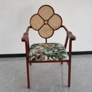 Clover Cane-Back Master Chair in Burgundy with Botanical Seat — front view
