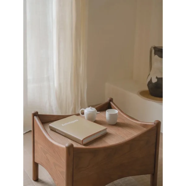 Joker Ash Wood Stool with Removable Green Corduroy Cushion in walnut — in a room setting