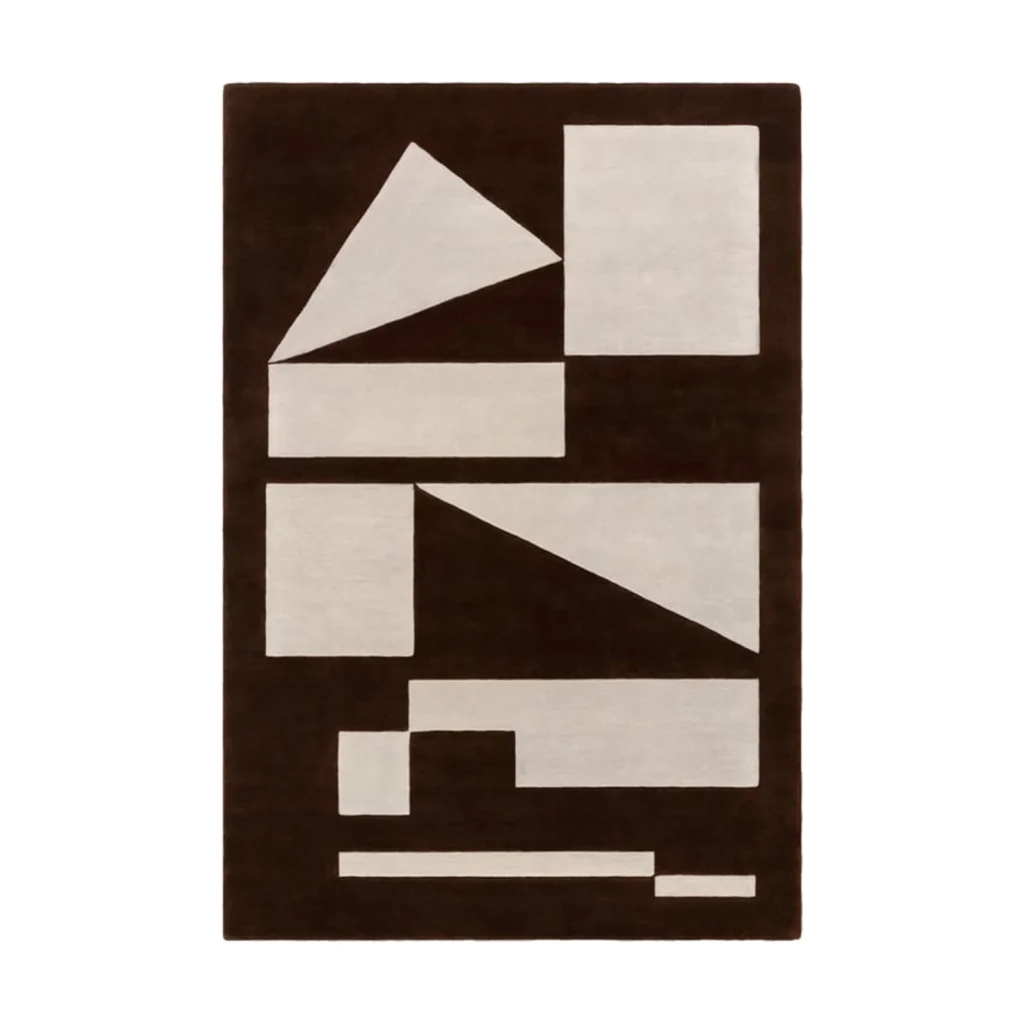 Cocoa Geometric Rug with Cream Shapes in clay — front view