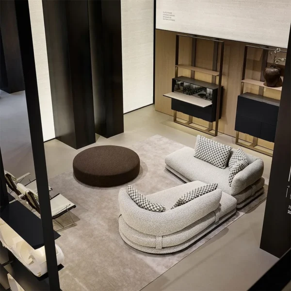 Curved Modular Sofa in Cream Bouclé with Rounded Backs — in a room setting
