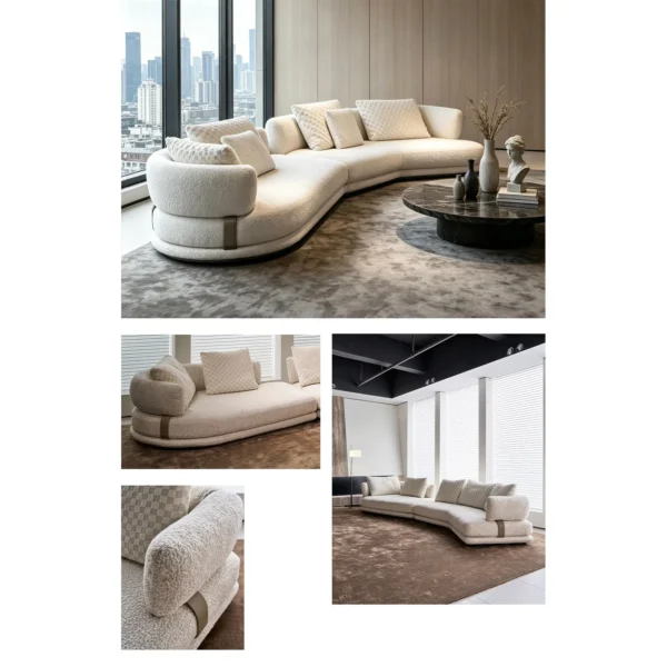 Curved Modular Sofa in Cream Bouclé with Rounded Backs — in a room setting