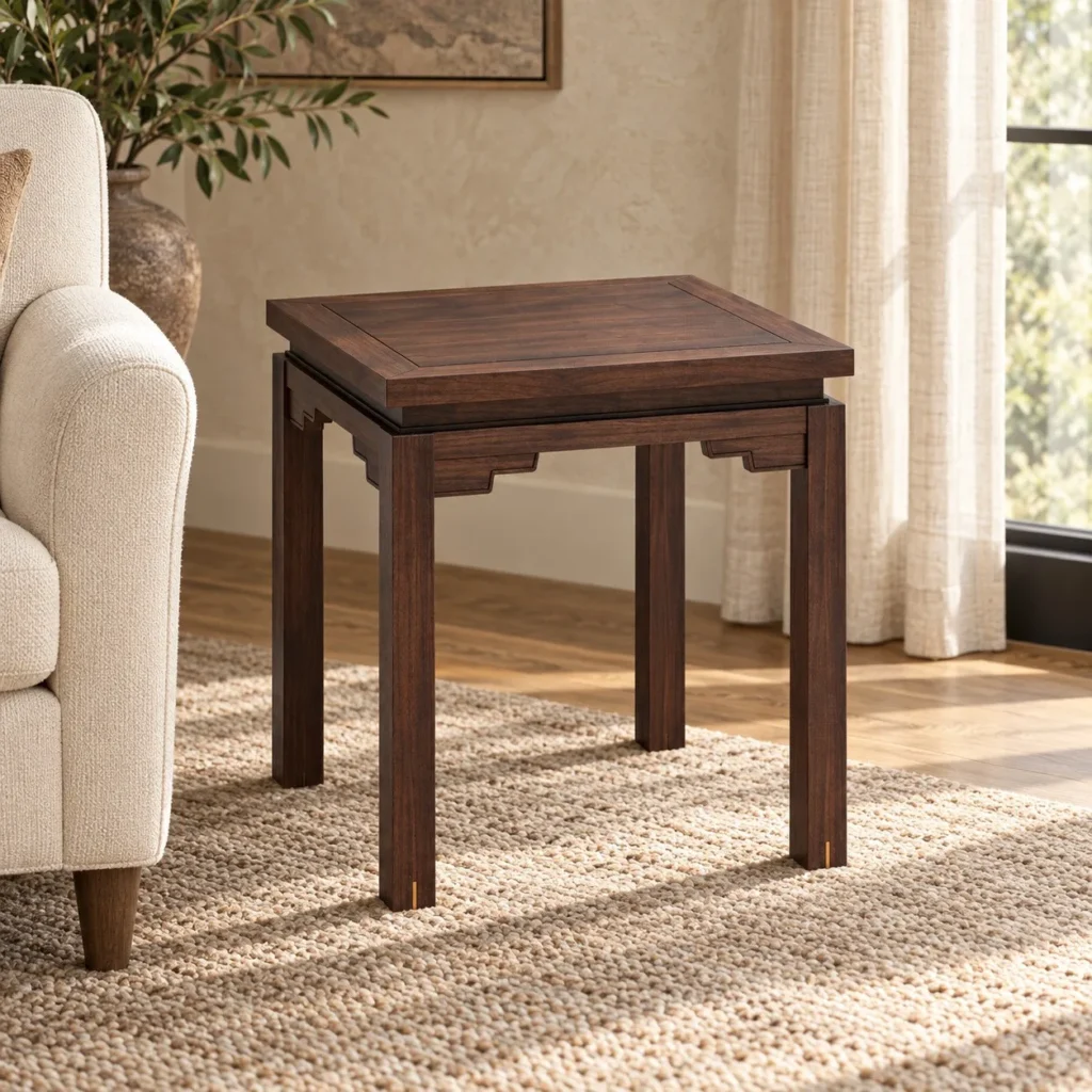 Walnut Square Side Table with Carved Apron in walnut — front view