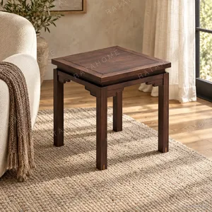 Walnut Square Side Table with Carved Apron in walnut — in a room setting