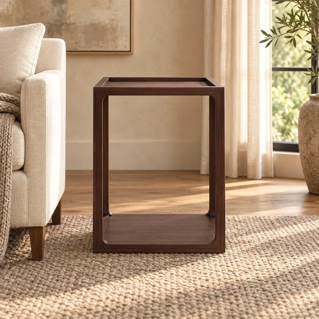 Walnut Open Frame Side Table with Tray Top in walnut — front view