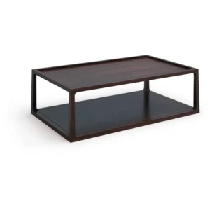 Walnut Rectangular Coffee Table with Slim Frame and Shelf in walnut — front view