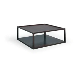 Walnut Square Coffee Table with Slim Frame and Shelf in walnut — front view