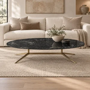 Oval Black Marble Coffee Table in black — front view