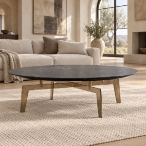 Round Black Marble Coffee Table in black — front view