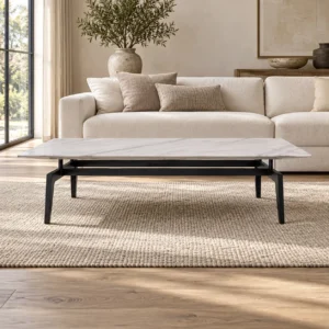 Rectangular White Marble Coffee Table in ivory — front view