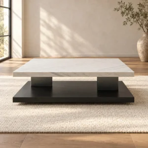 Square White Marble Coffee Table in ivory — front view