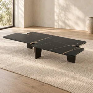 Black and Gold Marble Overlapping Slab Coffee Table, 180 x in black — front view