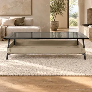 Rectangular Smoked Glass Coffee Table in black — in a room setting