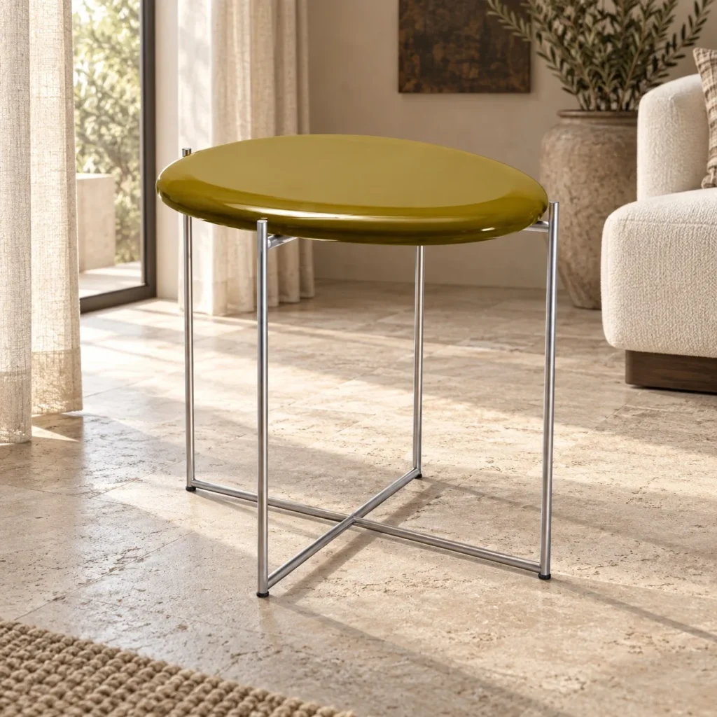 Oval Mustard Lacquer Side Table in mustard — front view