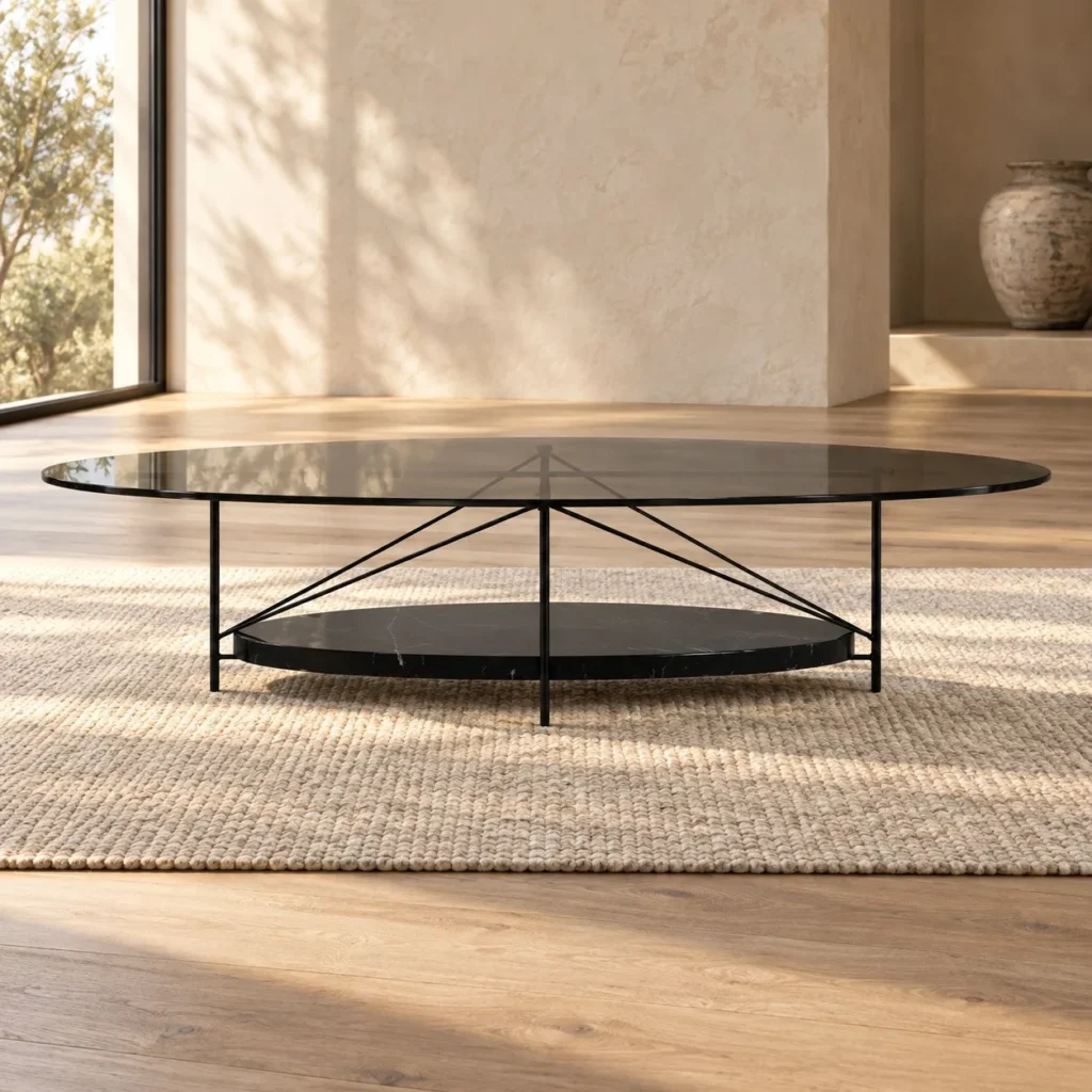 Oval Smoked Glass Coffee Table in black — front view