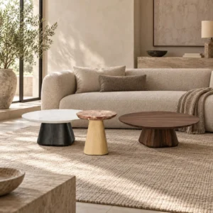 Fia Organic Nesting Tables Set of 3 in ivory — front view