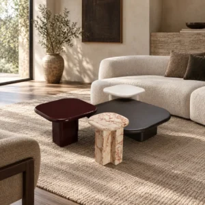 River Contour Nesting Tables Set of 3 in burgundy — front view