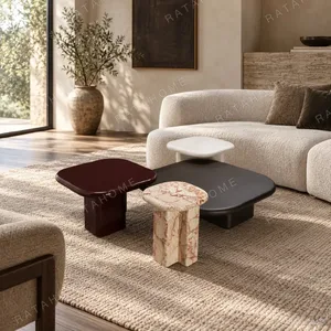 River Contour Nesting Tables Set of 3 in burgundy — in a room setting