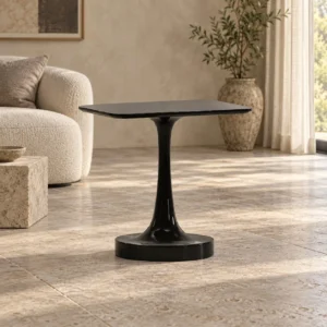 Black Resin Pedestal Side Table in black — front view