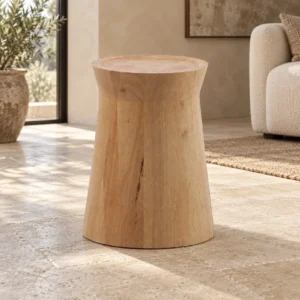 Solid White Oak Log Side Table, 34 cm in natural oak — front view