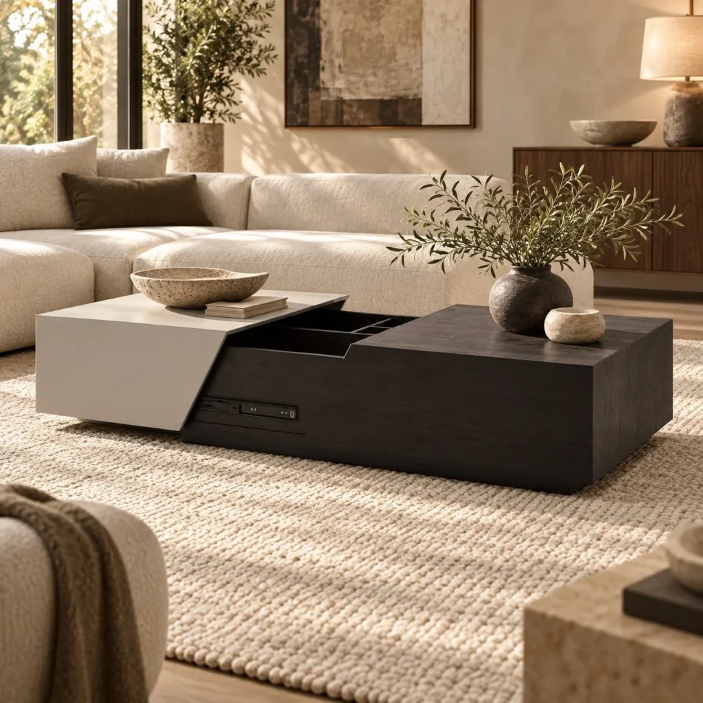 Two-Tone Sliding Top Coffee Table in slate — front view