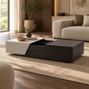 Two-Tone Sliding Top Coffee Table in slate — in a room setting