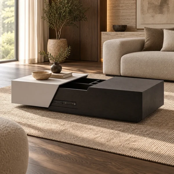 Two-Tone Sliding Top Coffee Table in slate — in a room setting