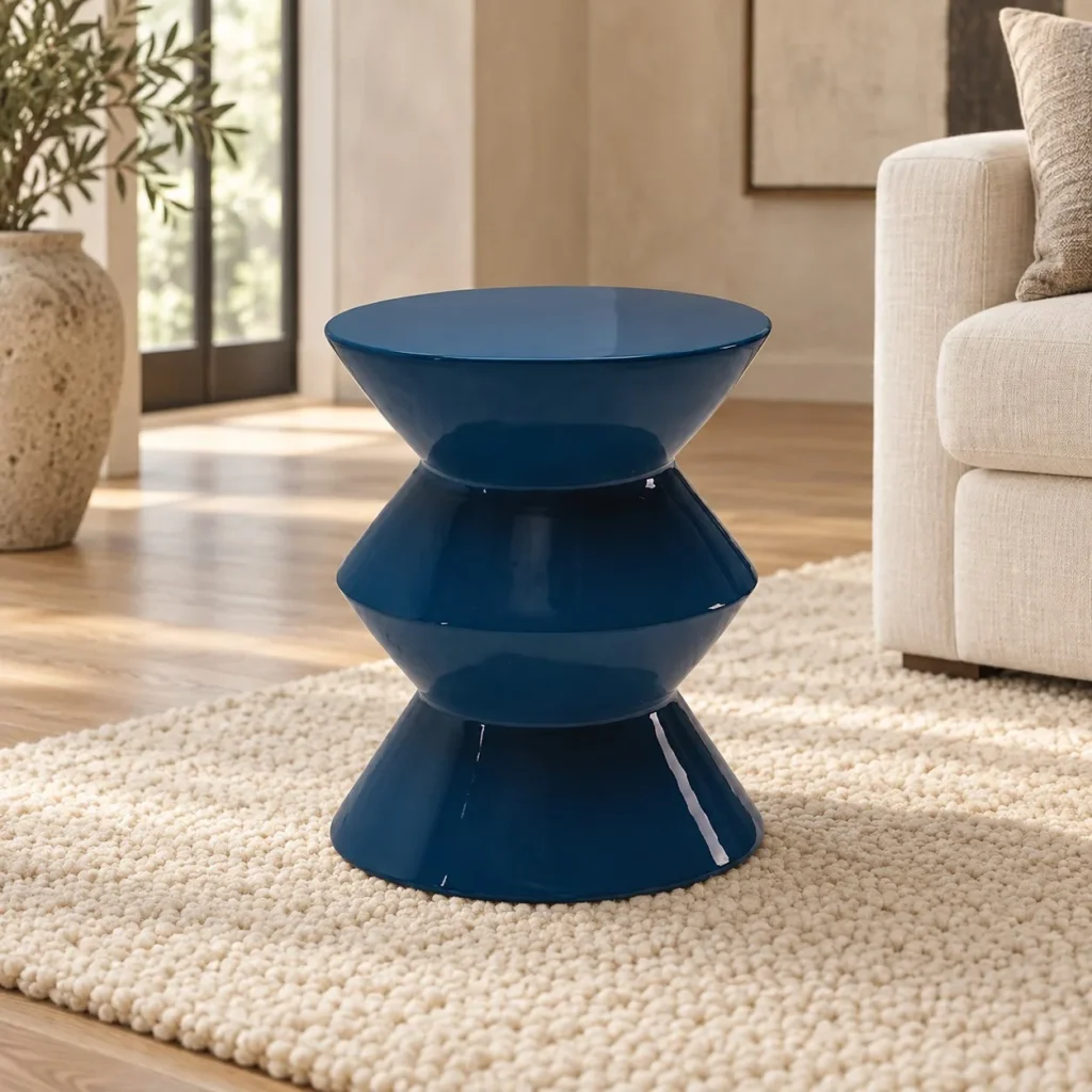 Navy Lacquer Stacked Cone Side Table, 35 cm in blue — front view