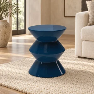 Navy Lacquer Stacked Cone Side Table, 35 cm in blue — front view