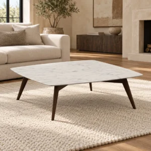 Square White Marble Coffee Table in ivory — front view