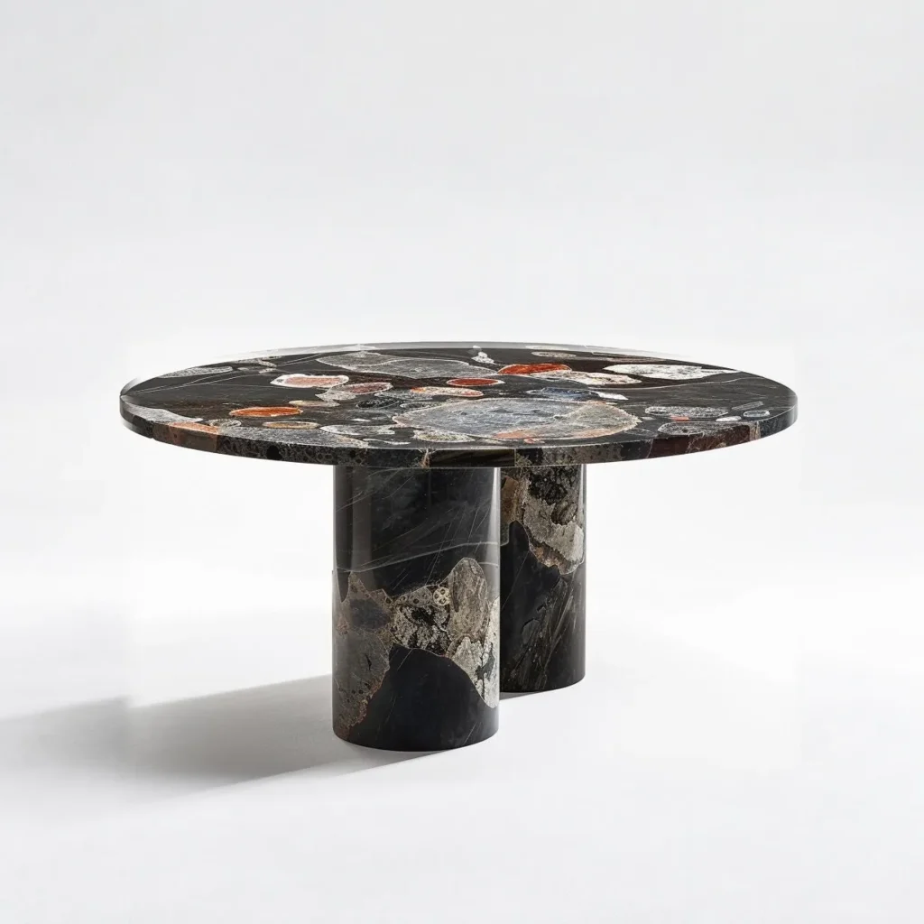Liucai Multicoloured Agate Round Table in black — front view