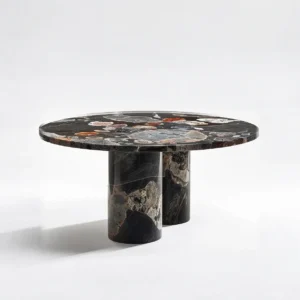 Liucai Multicoloured Agate Round Table in black — front view