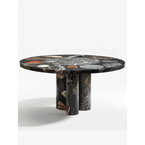 Liucai Multicoloured Agate Round Table in black — in a room setting