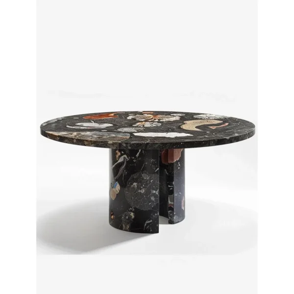 Liucai Multicoloured Agate Round Table in black — in a room setting