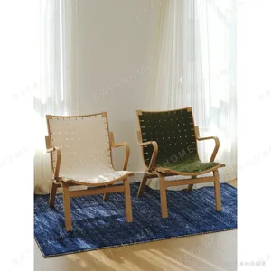 Bentwood Beech Lounge Chair with Woven Webbing Seat in natural oak — in a room setting