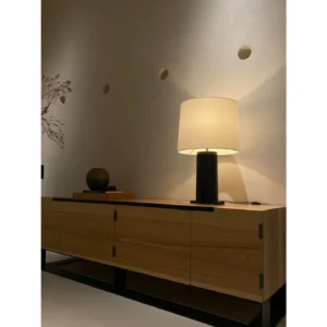 Connetable Low Hickory Sideboard on Black Steel Base in natural oak — in a room setting