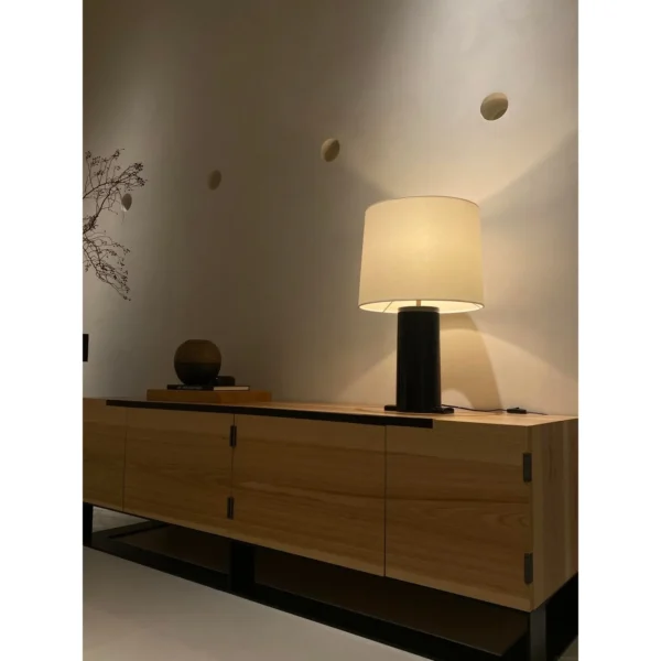 Connetable Low Hickory Sideboard on Black Steel Base in natural oak — in a room setting