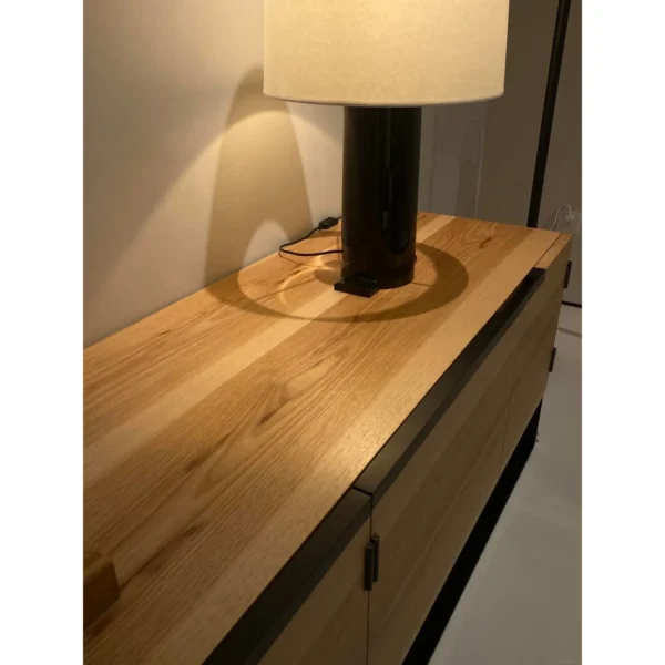Connetable Low Hickory Sideboard on Black Steel Base in natural oak — in a room setting