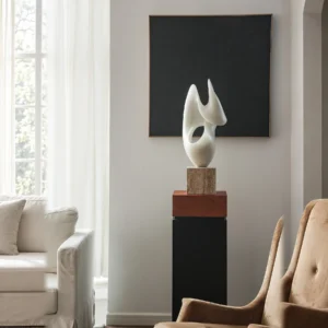 Jade-Effect Twisted Double-Arc Abstract Sculpture in ivory — front view