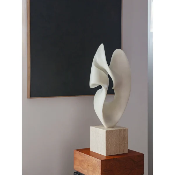 Jade-Effect Twisted Double-Arc Abstract Sculpture in ivory — in a room setting