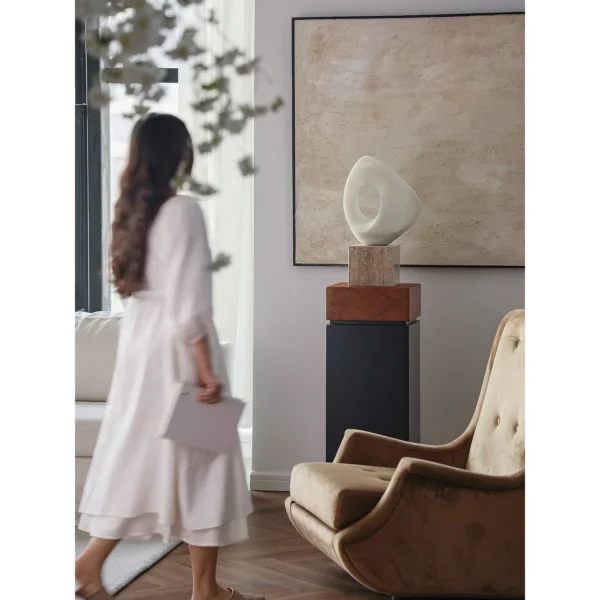 Jade-Effect Twisted Double-Arc Abstract Sculpture in ivory — in a room setting